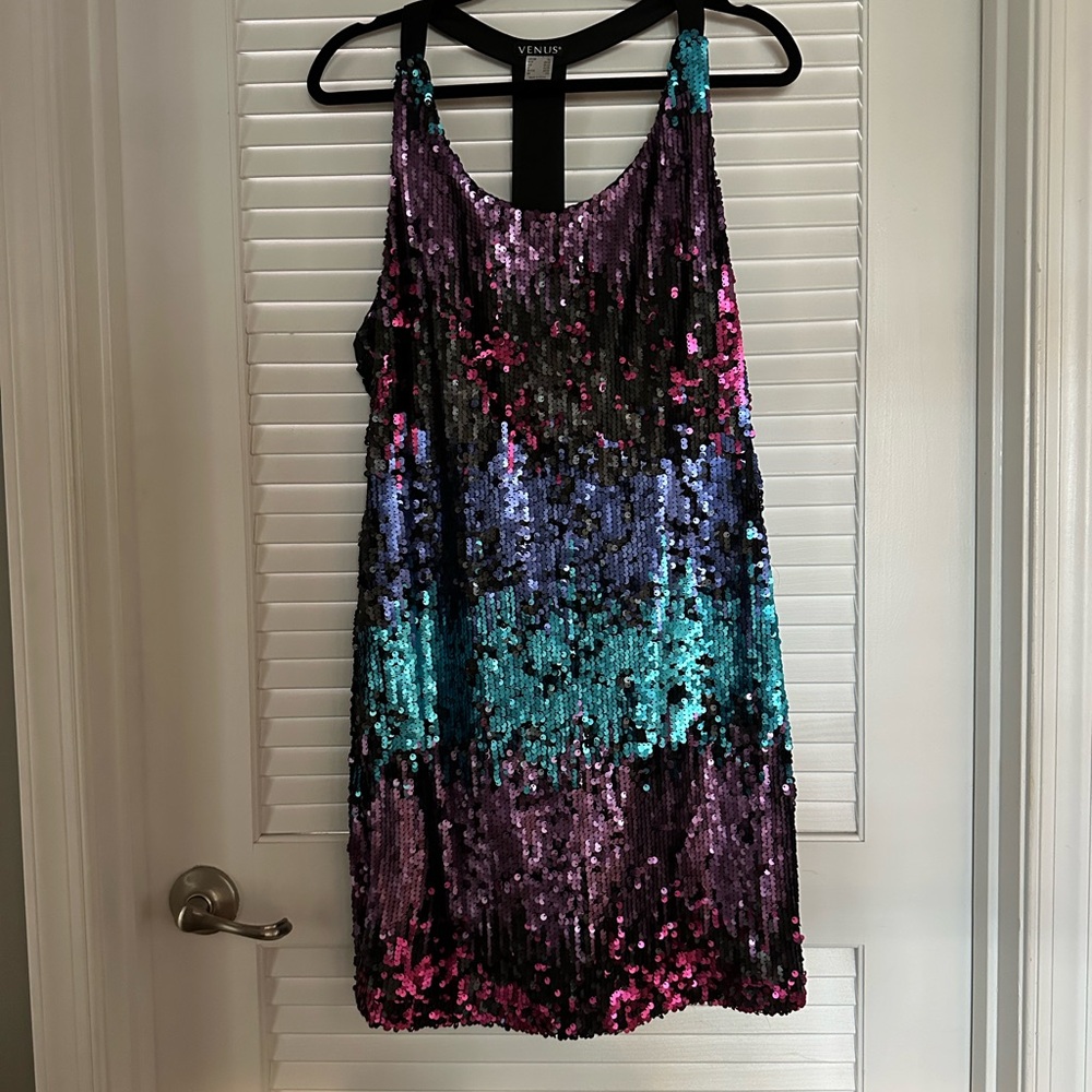 VENUS Black and Multicolor Sequin Dress - Picture 2 of 7